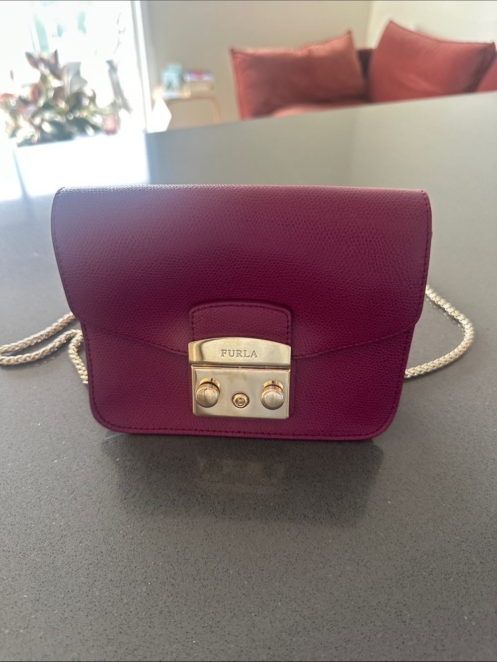 Furla Plum Leather Crossbody with Gold Hardware